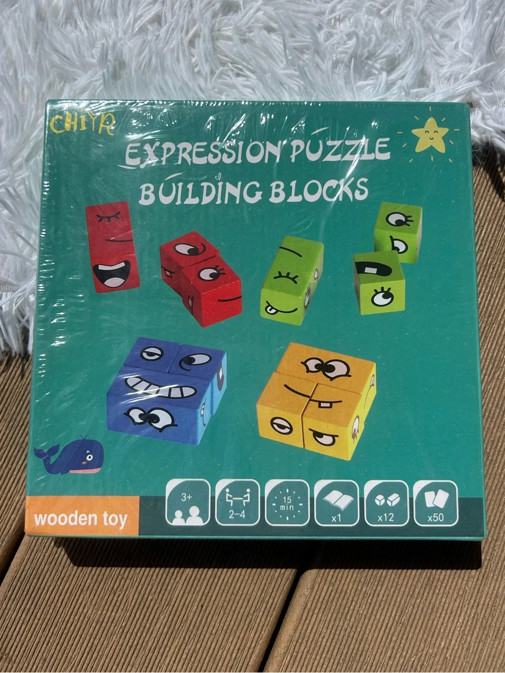 CHIYR Wooden Expression Puzzle Building Blocks Montessori Educational Toy Game